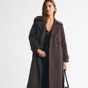 Abercrombie & Fitch Carrie Wool-Blend Trench Coat In Chocolate Brown Size MED